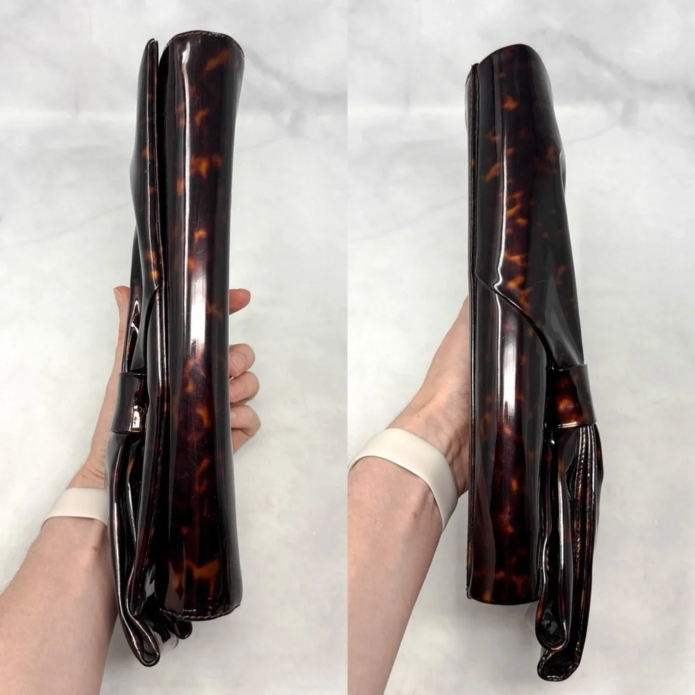 Christian Louboutin Tortoise Bow Patent Leather Clutch Purse Bag Leopard Formal